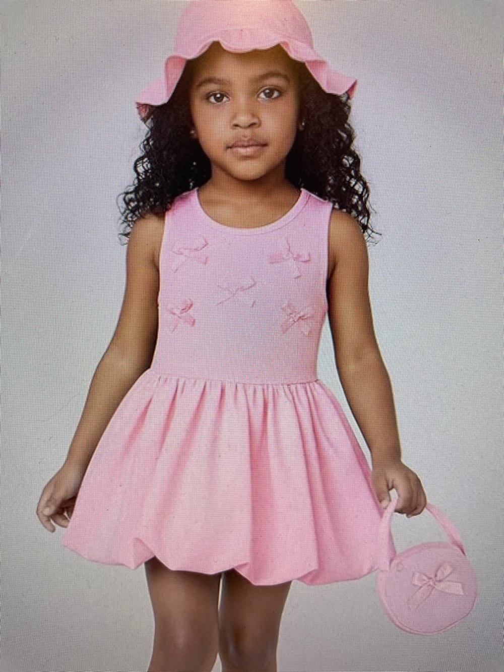 Toddler Girls Pink Bow Appliqué Dress with Matching Hat & Purse 18-24 Months